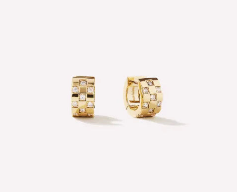 Gold Checkered Stud Earrings