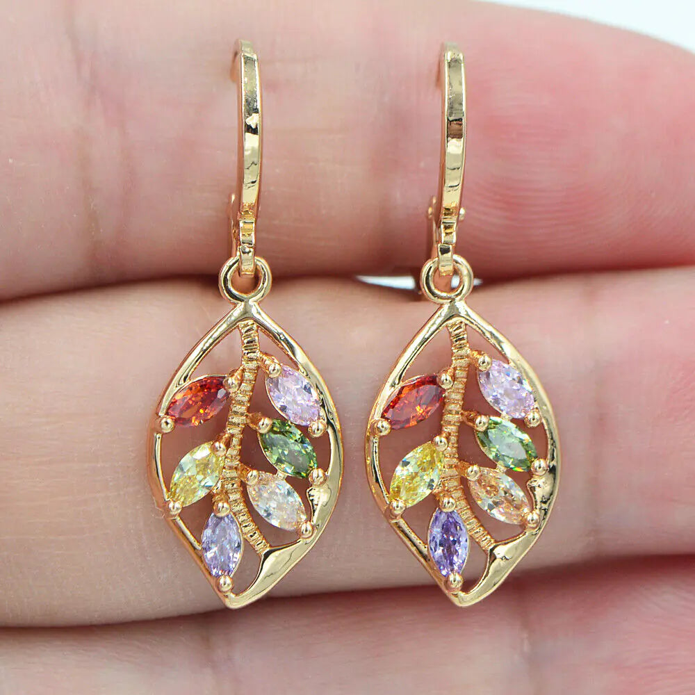 Gold Leaf Earrings with Gemstones