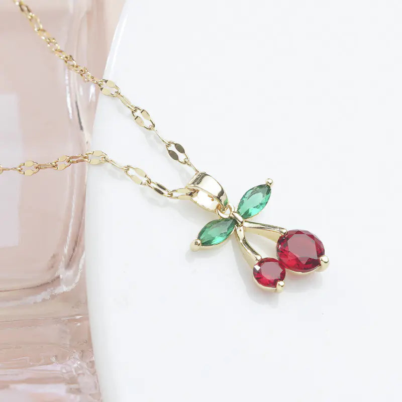 Gold Plated Zircon Cherry Necklace