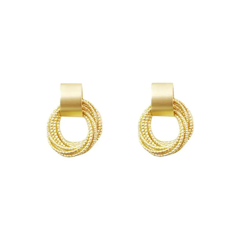 Gold Retro Metal Circle Stud Earrings