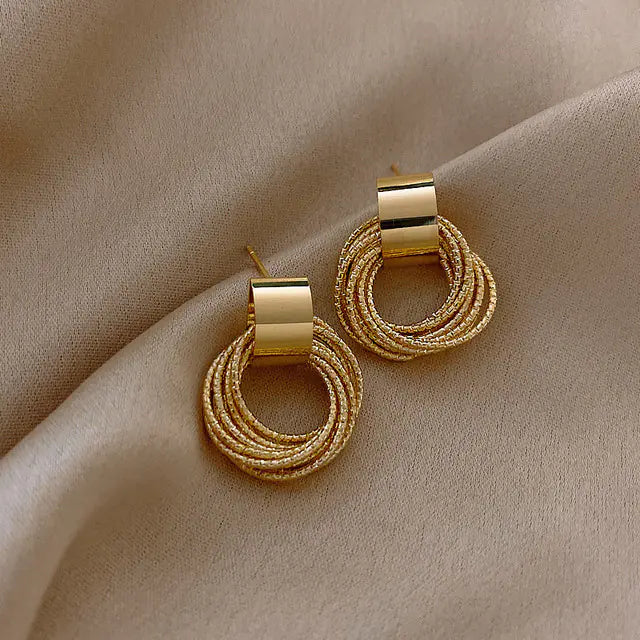 Gold Retro Metal Circle Stud Earrings