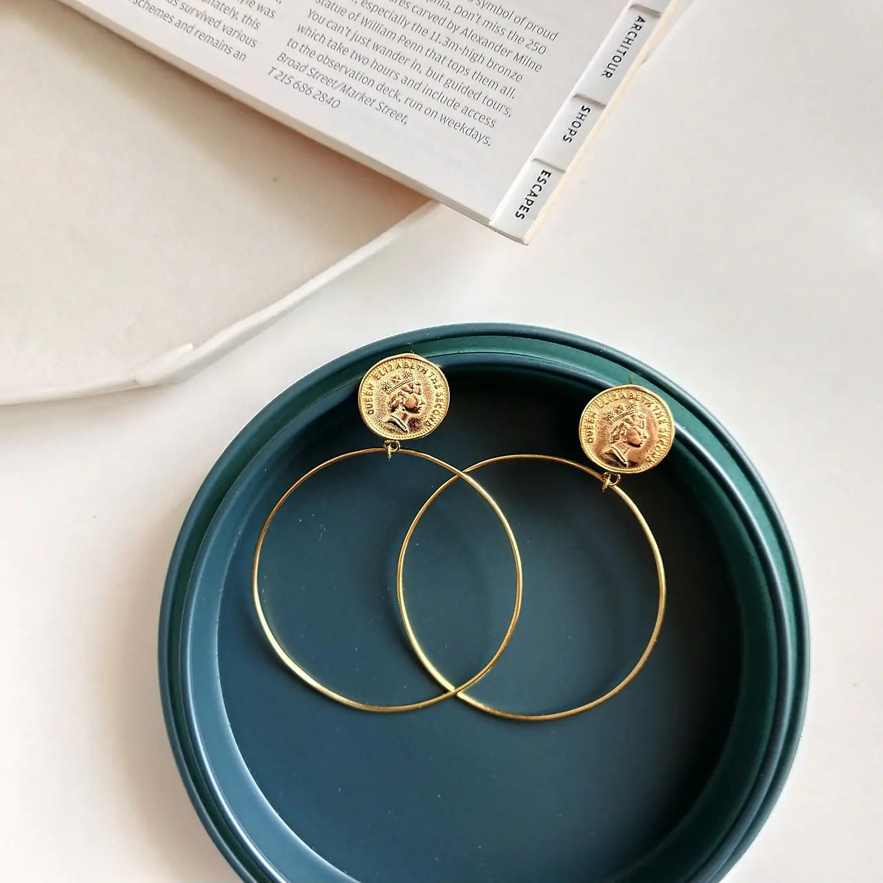Queen Hoop Gold Dangle Earrings