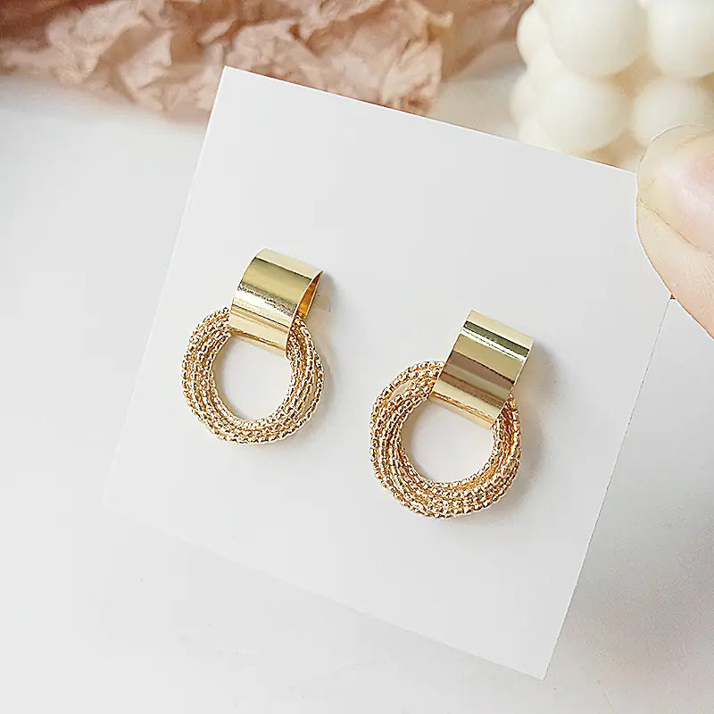 Gold Retro Metal Circle Stud Earrings