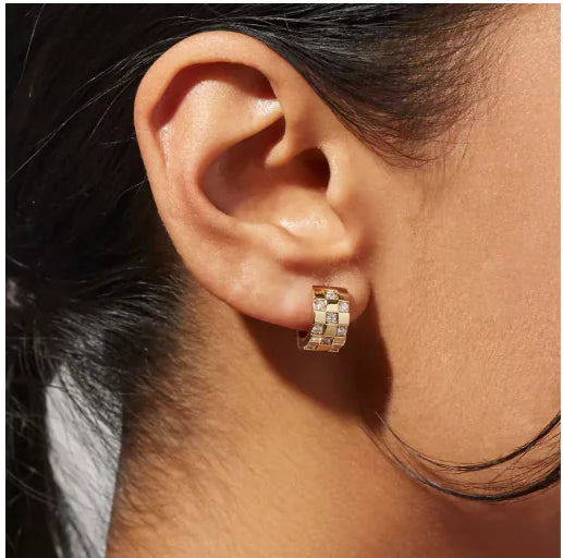 Gold Checkered Stud Earrings