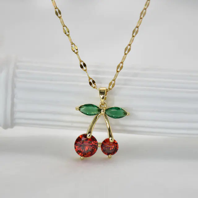 Gold Plated Zircon Cherry Necklace