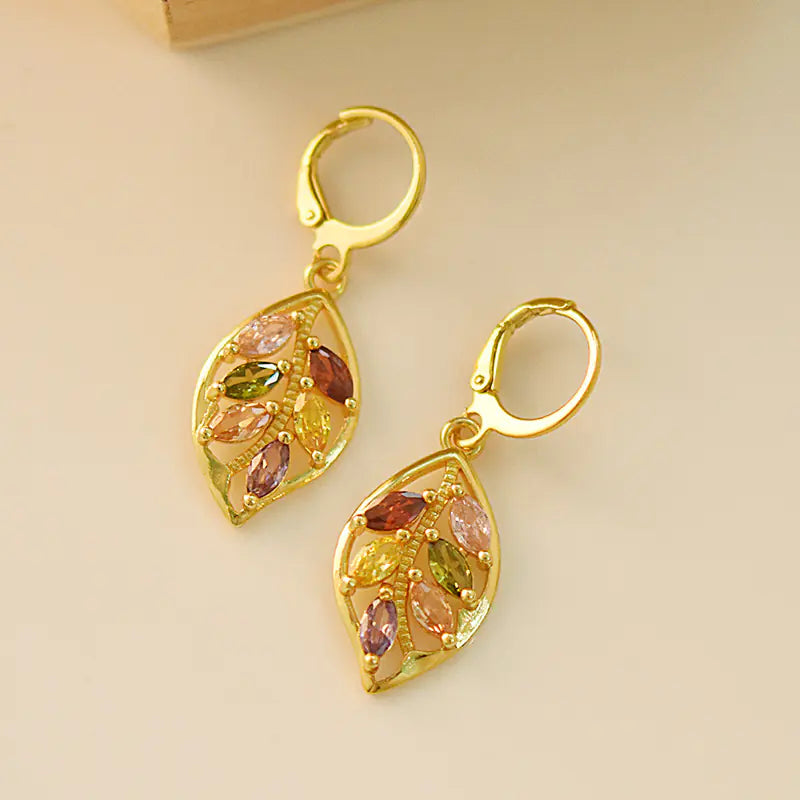 Gold Leaf Earrings with Gemstones