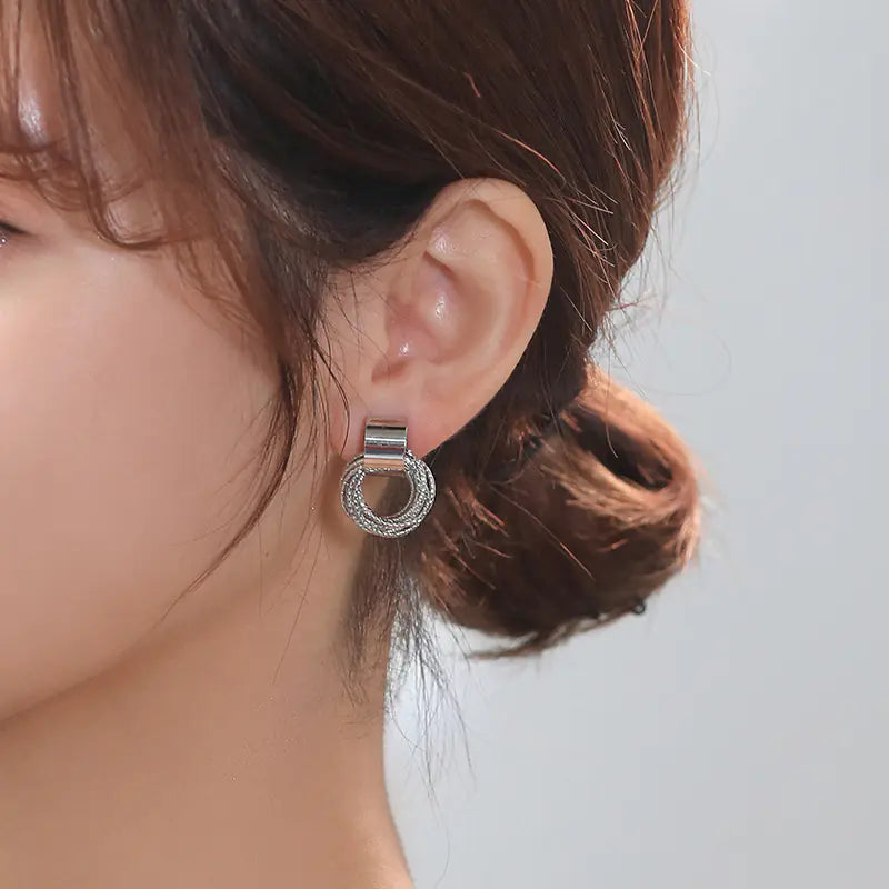 Gold Retro Metal Circle Stud Earrings