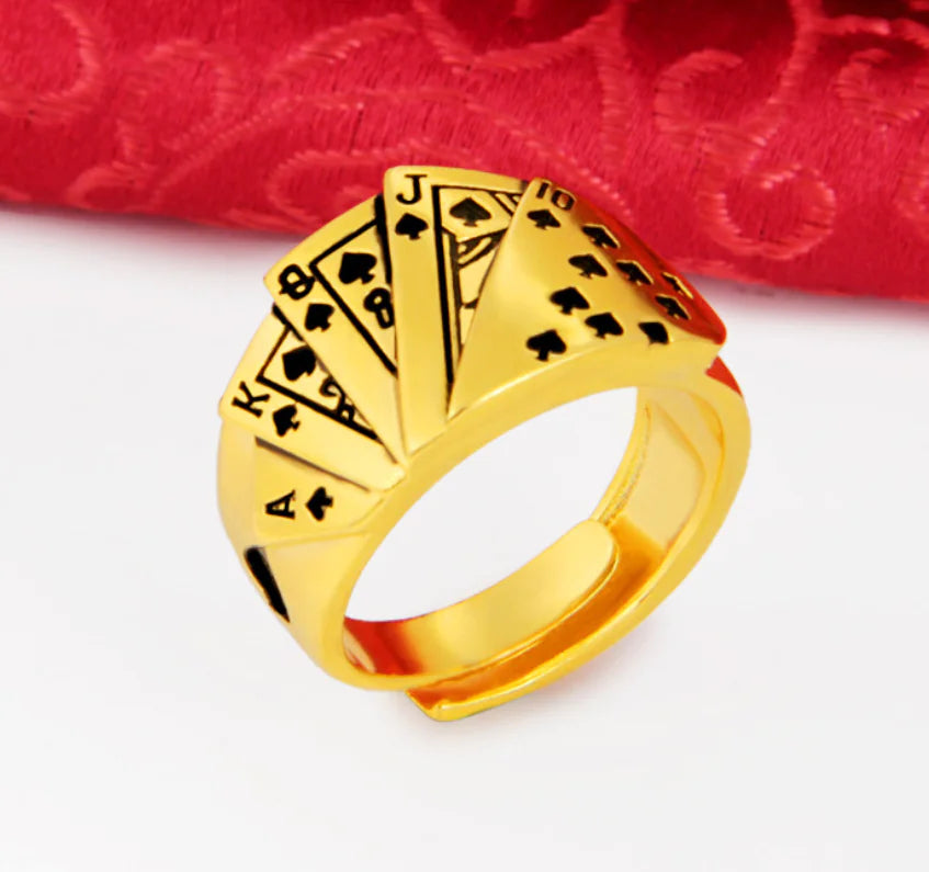 Elegant Poker Themed Gold Band
