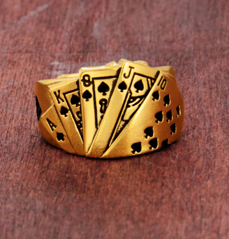 Elegant Poker Themed Gold Band