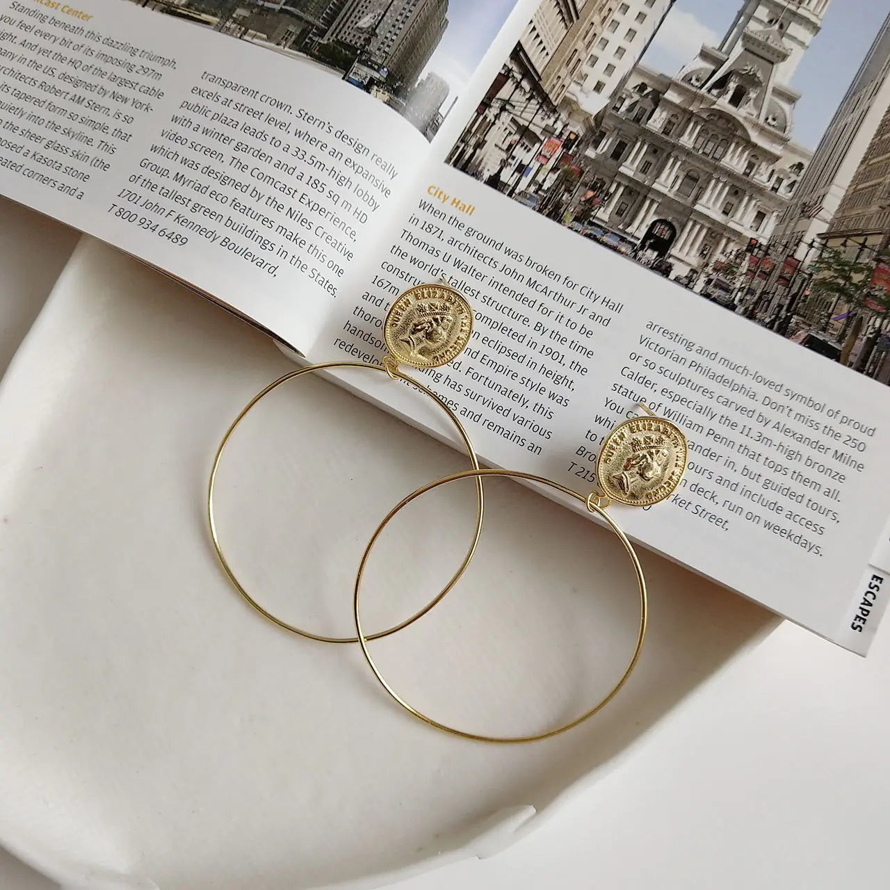 Queen Hoop Gold Dangle Earrings
