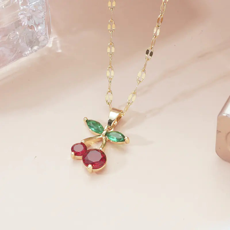 Gold Plated Zircon Cherry Necklace