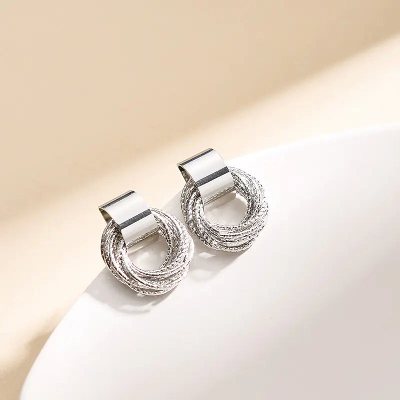 Gold Retro Metal Circle Stud Earrings